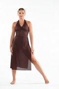 Chocolate tricot dress with full fabric skirt, image 1